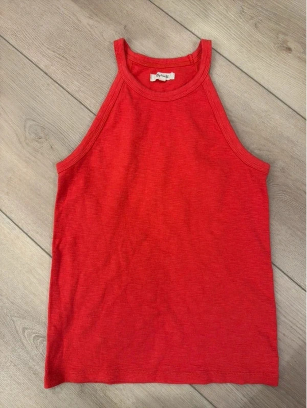 Madewell Red High Neck Sleeveless Tank Top Knit Racerback Minimalist
